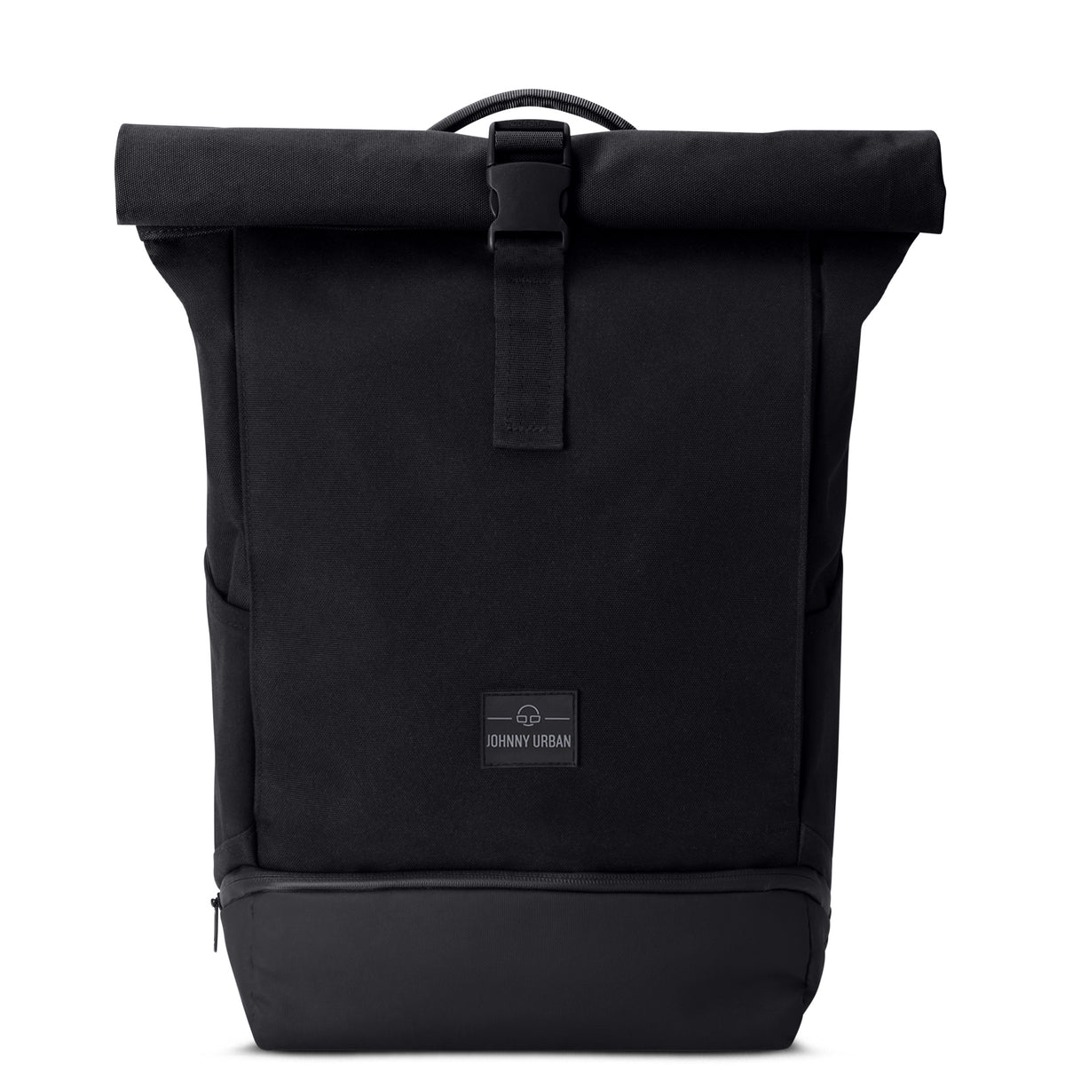 Schwarzer Rolltop Rucksack "Allen Medium" von Johnny Urban mit Klappverschluss und separatem Bodenfach