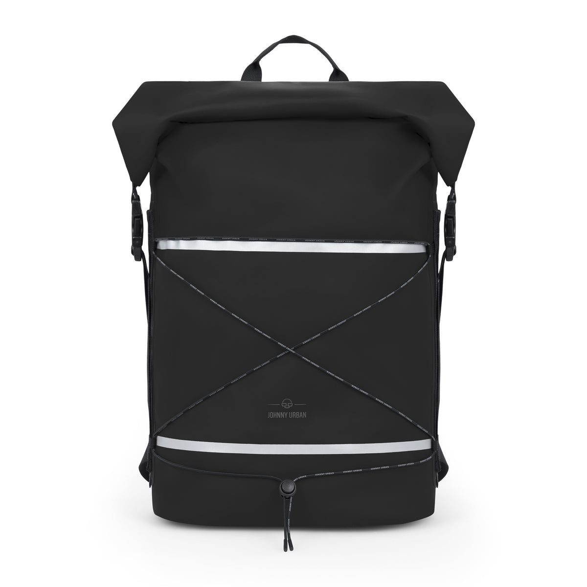 Schwarzer Rolltop Rucksack 'Myles' von Johnny Urban mit reflektierenden Streifen und elastischem Frontband