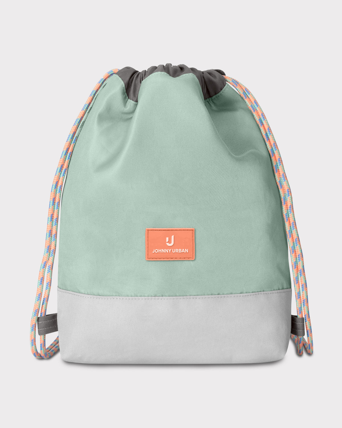 Johnny Urban Kinder Turnbeutel 'Nino' in Mint mit grauem Boden und bunten Kordeln