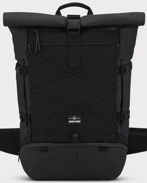 Schwarzer Johnny Urban Reiserucksack Allen XL Travel mit Rolltop und elastischem Netz an der Vorderseite