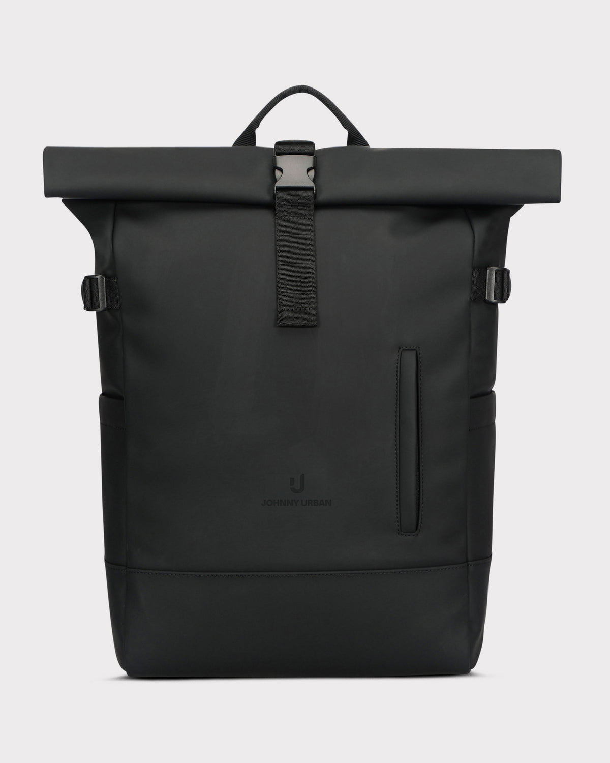 Großer schwarzer Rolltop Rucksack 'Harvey Large' von Johnny Urban aus wasserdichtem Material mit seitlichen Schnallen