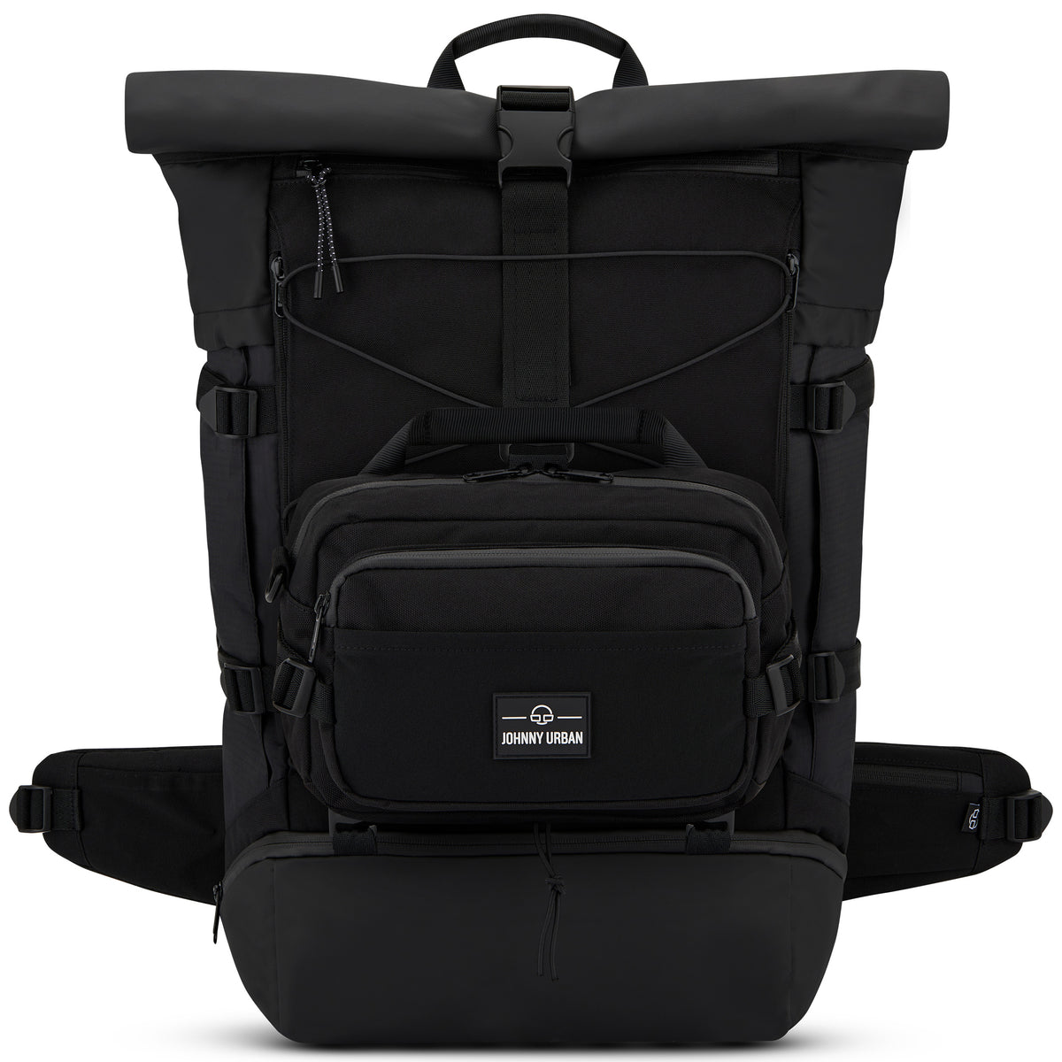 Johnny Urban Travel Essential Bundle XL schwarzes Rolltop-Rucksack-Set mit mehreren Taschen