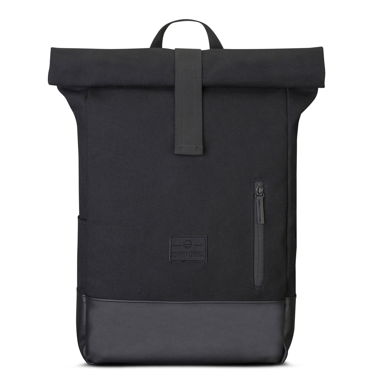 Schwarzer Rolltop Rucksack 'Adam Medium' von Johnny Urban aus Canvas mit kleinem Reißverschlussfach und Lederboden