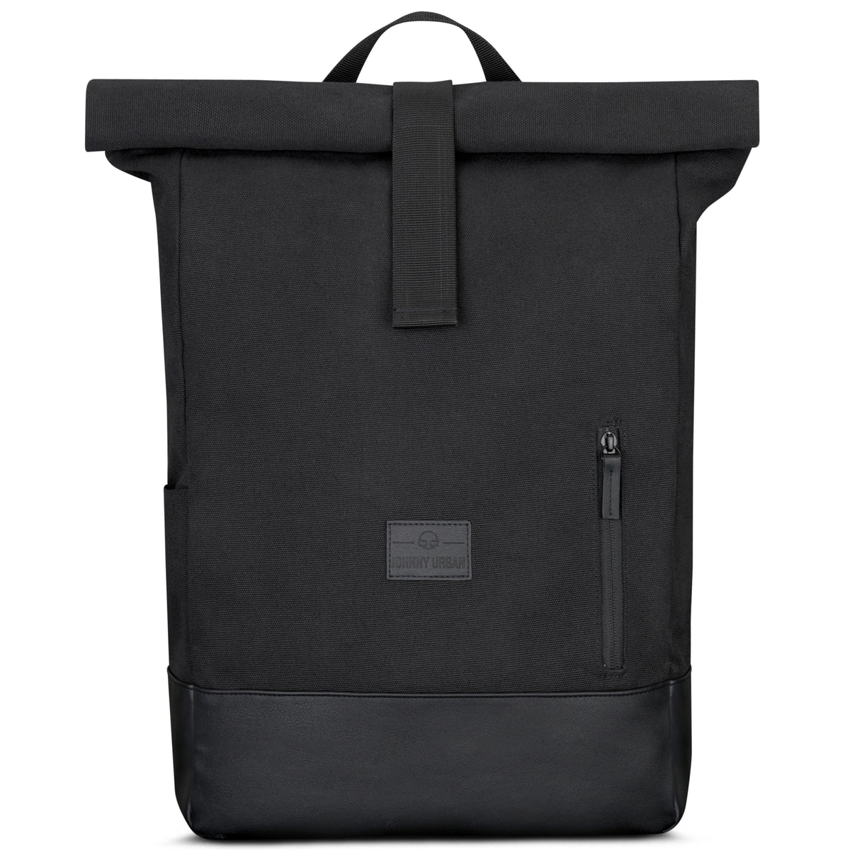 Schwarzer Rolltop Rucksack 'Adam Large' von Johnny Urban aus Canvas mit Lederboden und Frontreißverschluss