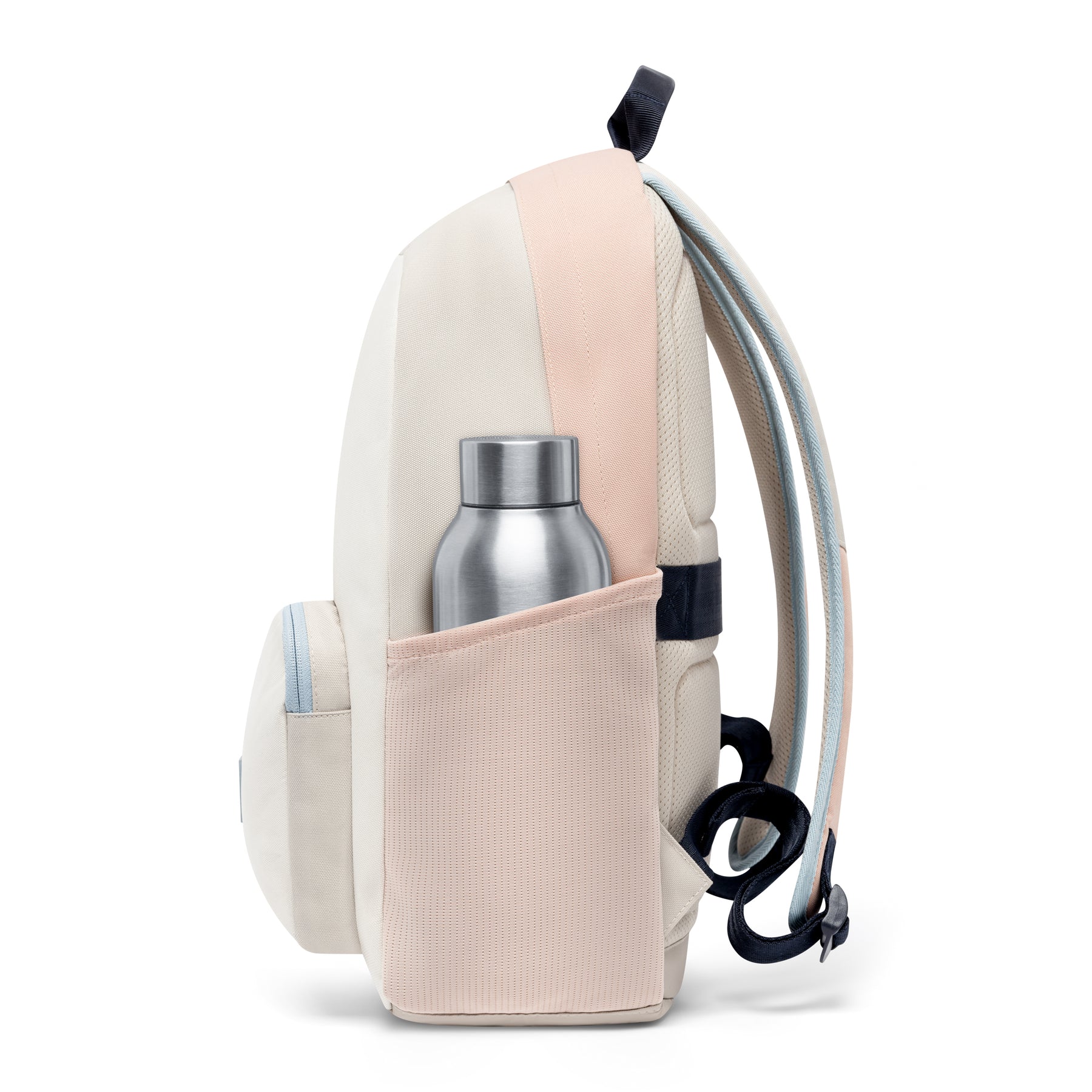 Rucksack 'Mo' in Beige mit seitlicher Netztasche und Metallflasche