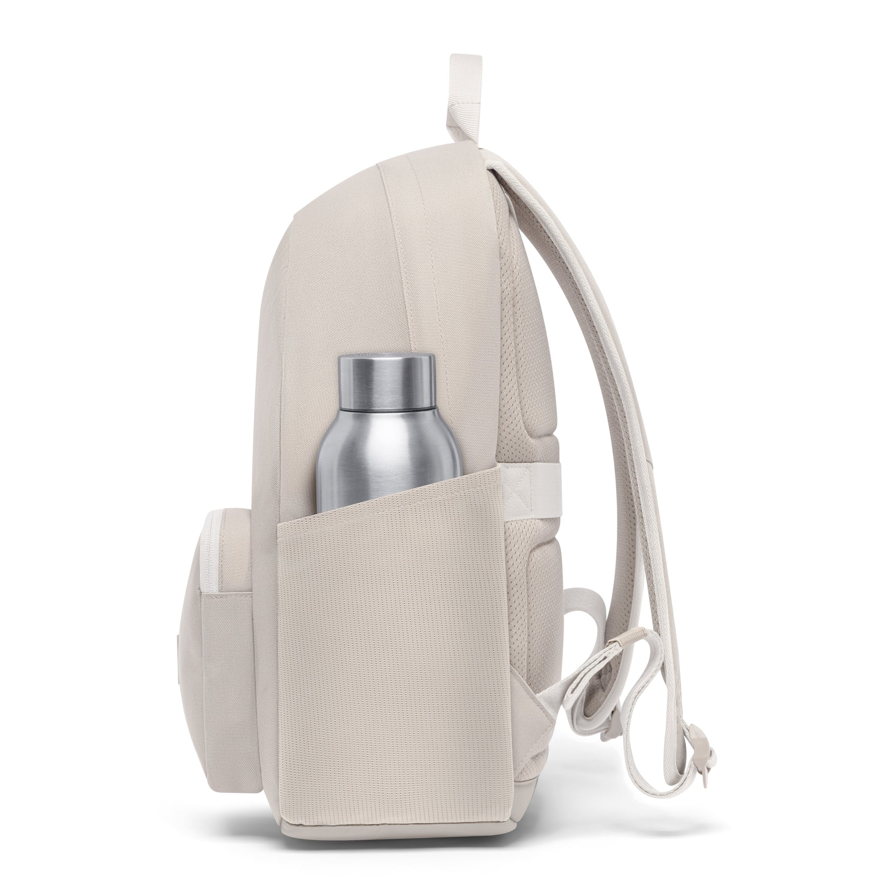 Sandfarbener Johnny Urban Rucksack 'Mo' mit seitlicher Tasche und silberner Thermosflasche