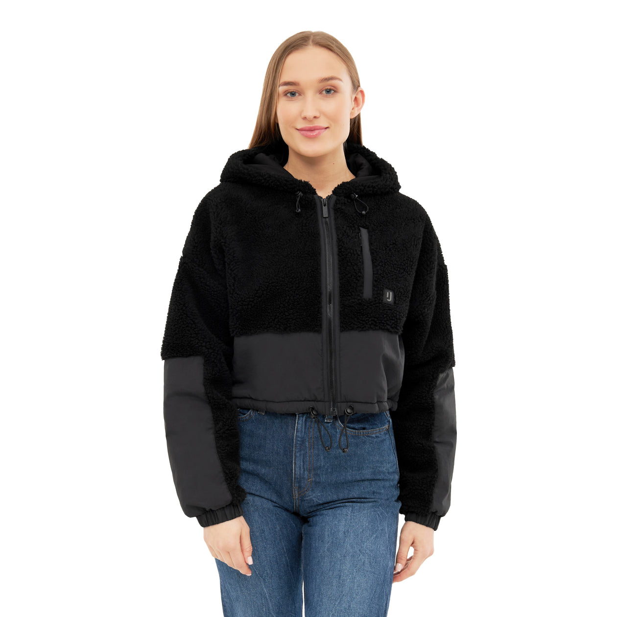 Kapuze Teddyfleece Jacke Schwarz Kapuze Ulla Popken Strickfleece