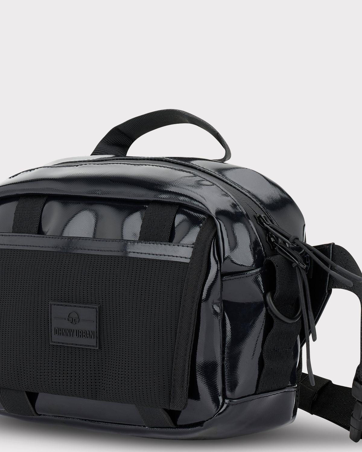 Schwarze Lenkertasche Fahrrad 'Nelson' von Johnny Urban mit Reißverschluss und Netzfach