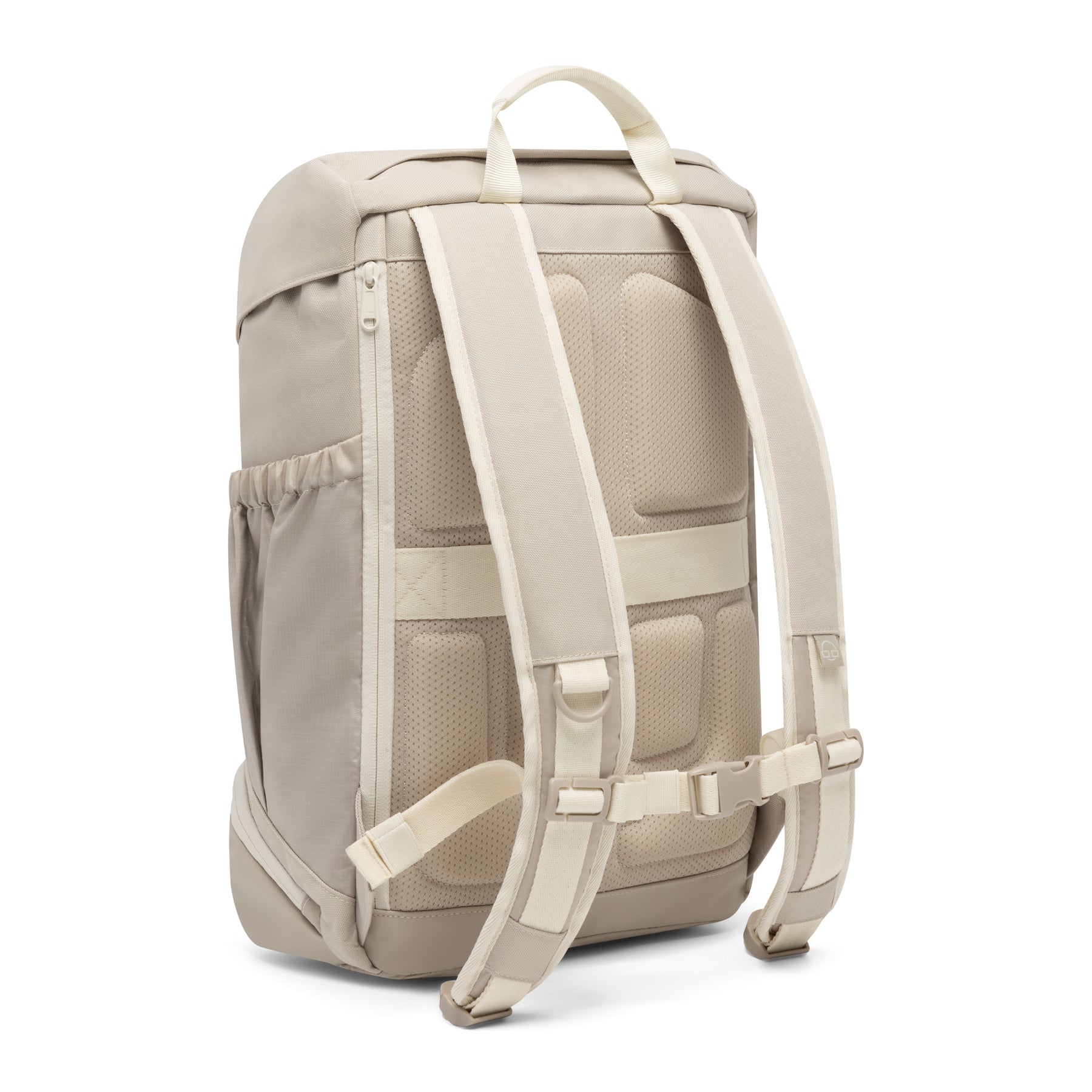 Rucksack 'Nico' in sandfarben, Rückansicht mit gepolsterten Schultergurten und Lüftungspolster