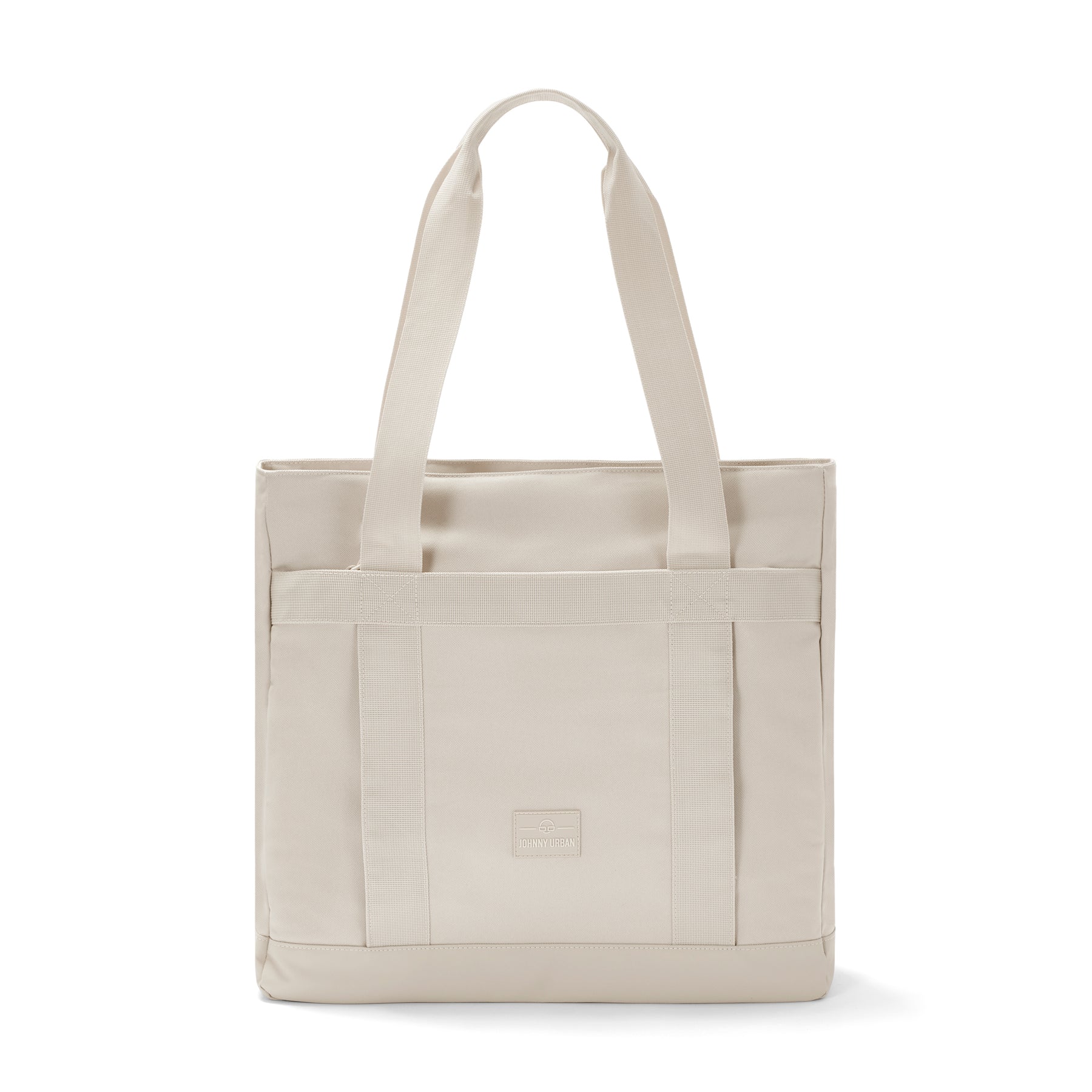 Sandfarbener Johnny Urban Shopper Bag mit zwei langen Tragegriffen und rechteckigem Logo vorne