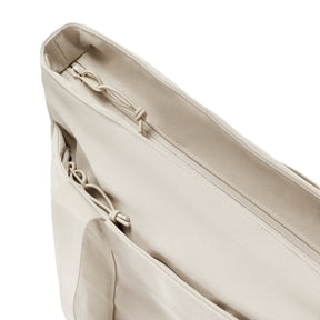 Große sandfarbene Shopper-Tasche mit Reißverschluss und Außentasche