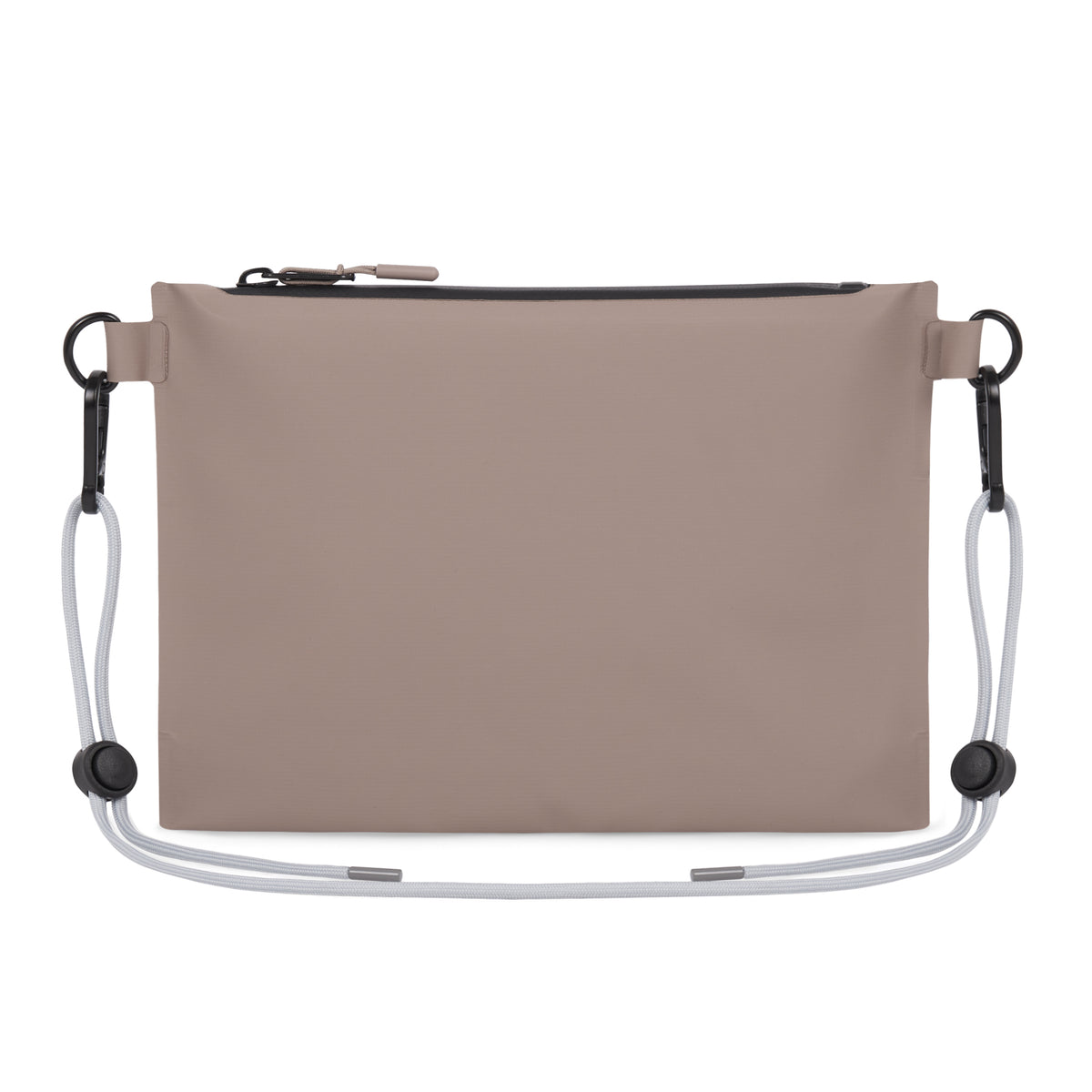 Beige wasserfeste Dry Bag 'Alfie' mit schwarzem Reißverschluss und verstellbarem grauem Kordelzug