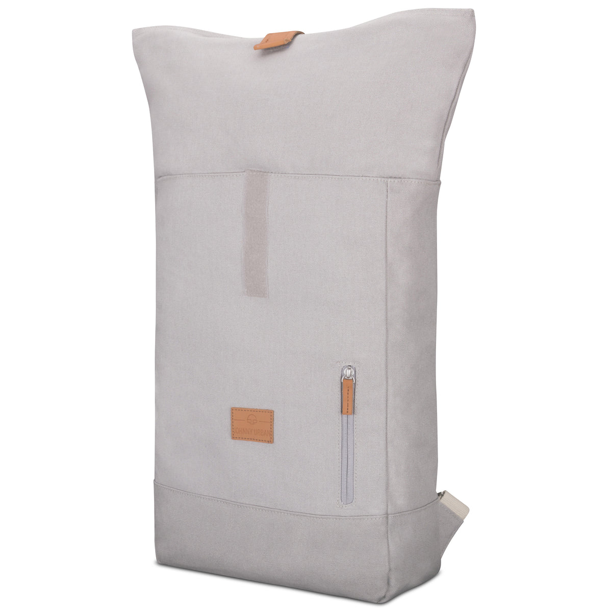 Großer grauer Rolltop-Rucksack 'Adam Large' aus Canvas mit Lederdetails und Fronttasche