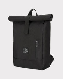 Schwarzer Rolltop-Kinderrucksack 'Aaron' von Johnny Urban mit seitlichem Reißverschluss und bunten Buntstiften