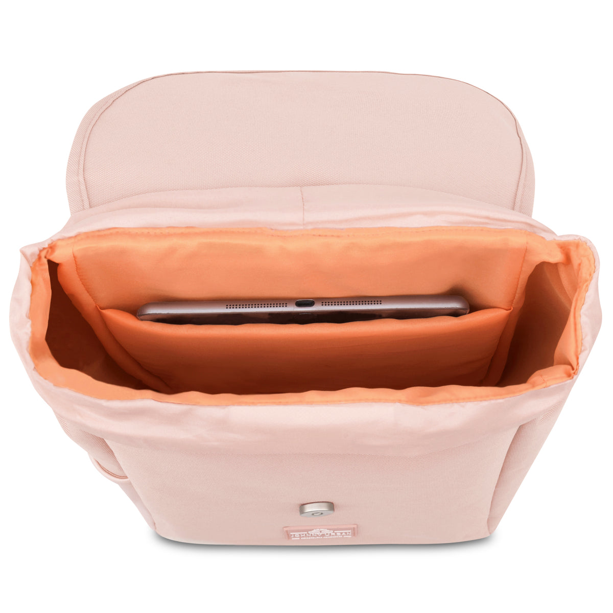 Kleiner Damenrucksack Romy in Rosa mit orangefarbenem Innenfutter und gepolstertem Laptopfach