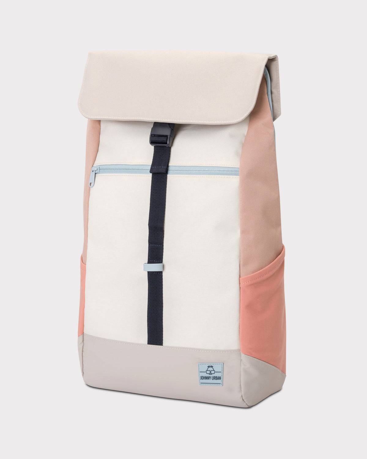Rucksack 'Mika' von Johnny Urban in Beige, Rosa und Elfenbein mit Frontreißverschluss und schwarzem Verschlussriemen
